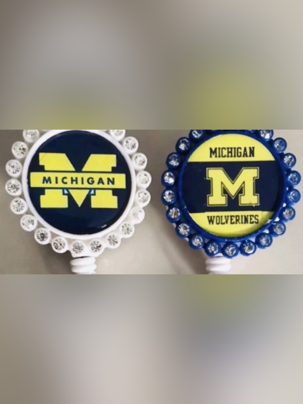 2 University of Michigan Wolverines Crystal Football Fan Nurse ID Badge Reels